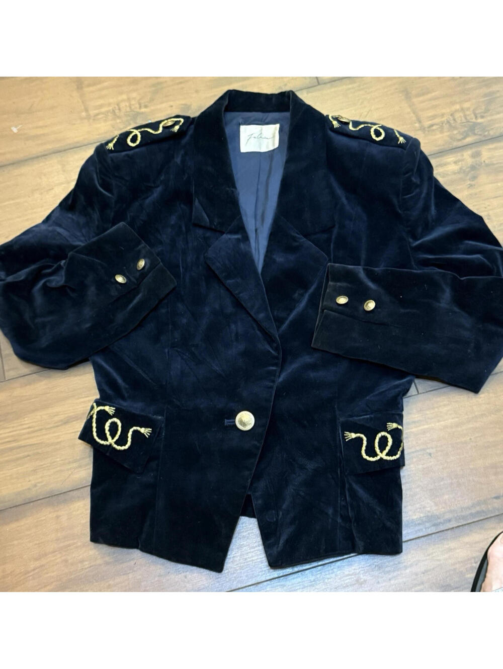 Vintage Royal Blue Velvet Blazer Gold Trim Lined Measures S Jacket Retro